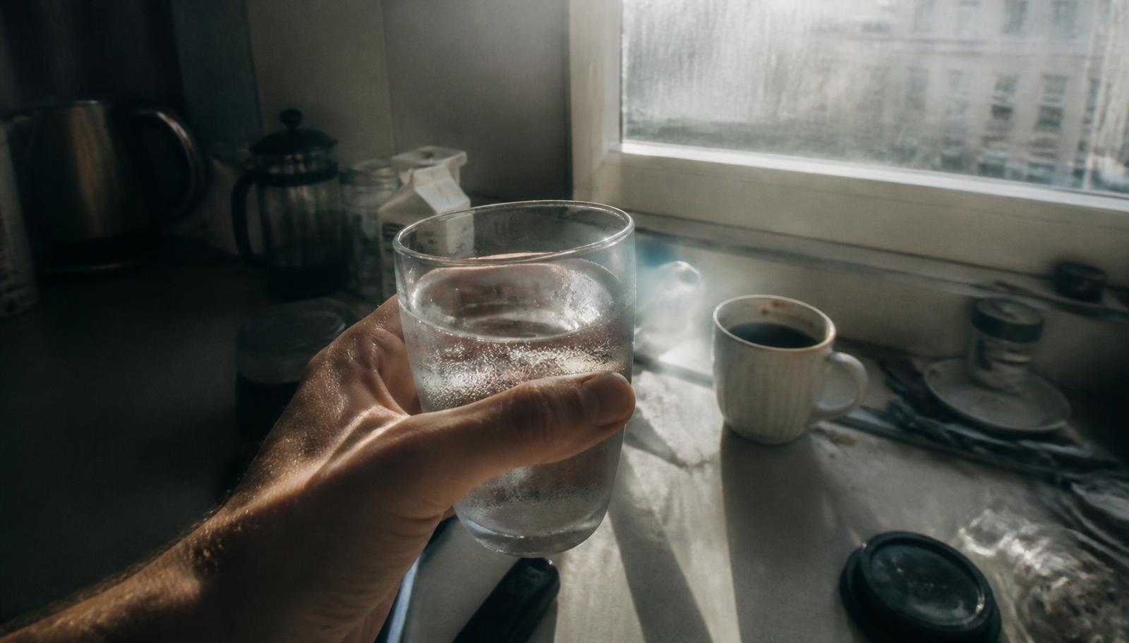 Redaktionsbild zu einem Glas Wasser am Morgen